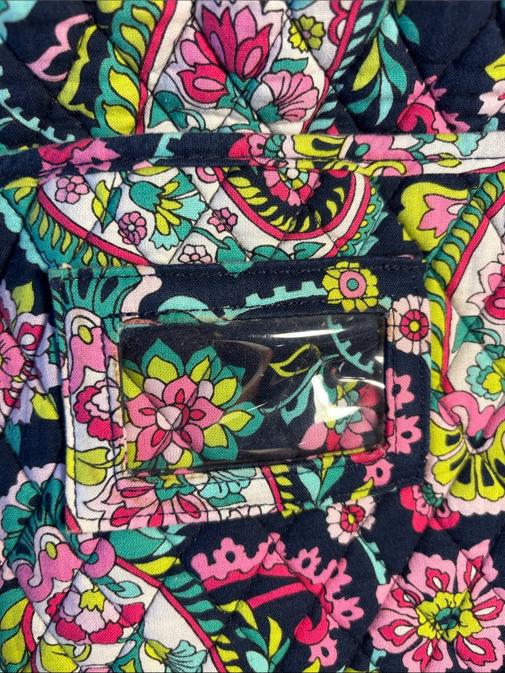 Vera Bradley Quilted Paisley Travel Tote - Navy with Pink & Green Accents